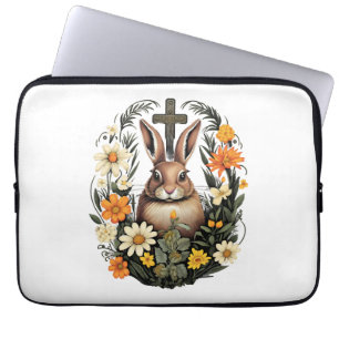 Christian Easter Day Cross Easter Bunny Rabbit Laptop Sleeve