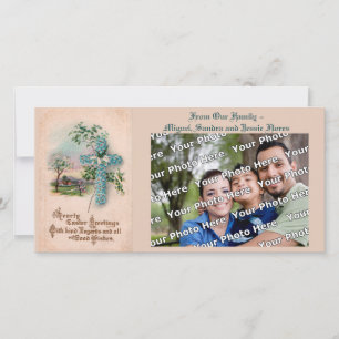 Christian Easter Photocard   Forget-Me-Not Cross Holiday Card