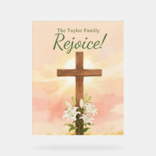 Christian Easter Rejoice Personalized Name Gift Acrylic Sign