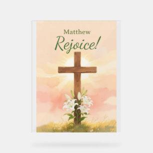 Christian Easter Rejoice Personalized Name Gift Acrylic Sign