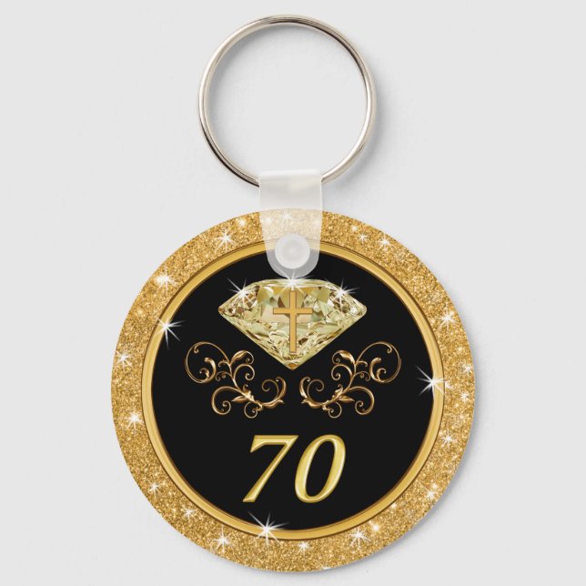 Christian Elegant Cheap 70th Birthday Party Favour Keychain (Front)