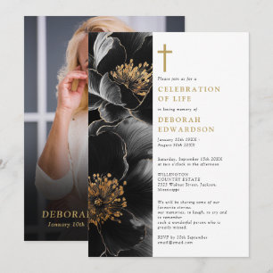 Christian Elegant Floral Celebration Of Life Photo Invitation