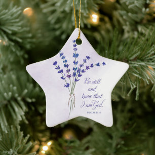 Christian Encouragement Lavender with Scripture  Ceramic Ornament
