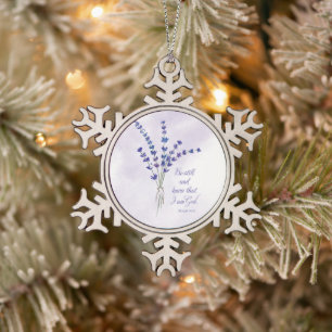 Christian Encouragement Lavender with Scripture Snowflake Pewter Christmas Ornament