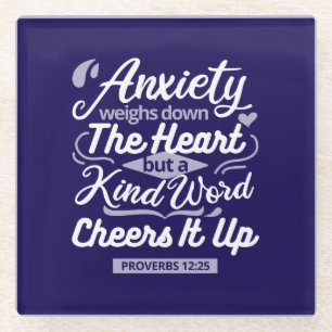 Christian Encouragement Quote – Anxiety & Kindness Glass Coaster