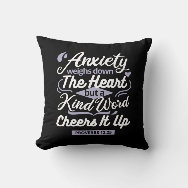 Christian Encouragement Quote – Anxiety & Kindness Throw Pillow (Front)