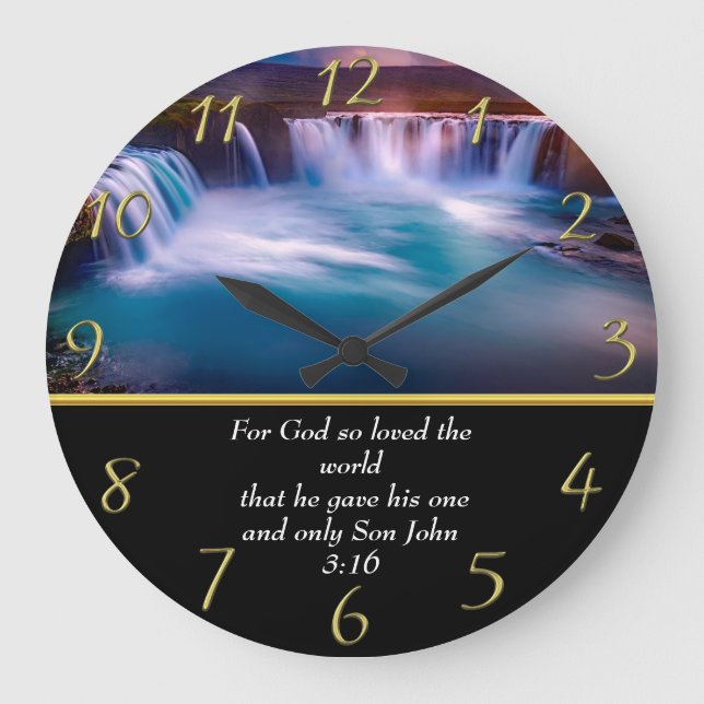 Christian Faith a waterfall John 3:16  Large Clock (Front)