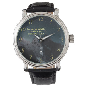 Christian Faith cross with 2 Corinthians 5:7 Watch