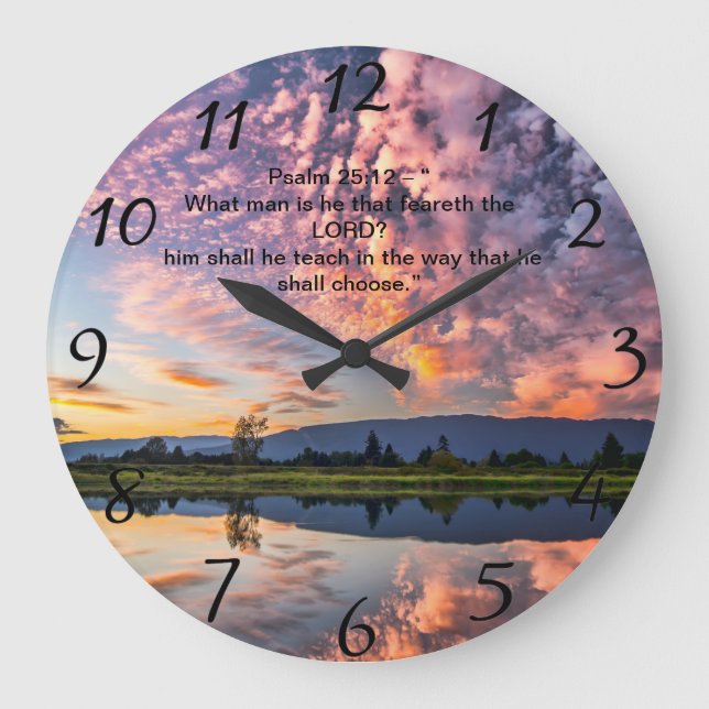 Christian Faith cross with Psalm 25:12  Large Clock (Front)
