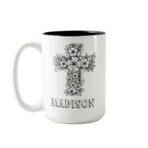 Christian Faith Floral Cross Custom Name Colouring