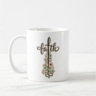 Christian Faith Floral Cross Typography Design  Coffee Mug