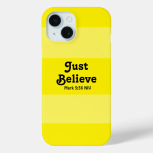 Christian Faith Just Believe Bible Verse Yellow iPhone 15 Case
