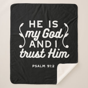 Christian Faith Quote – Trust in God Psalm 91:2 Sherpa Blanket