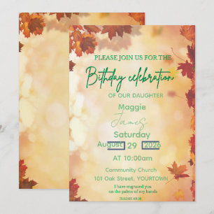 Christian Fall Birthday Invitation, Autumn Leaves Invitation