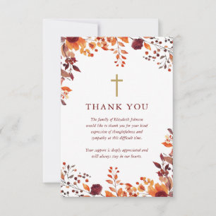 Christian Fall Floral Celebration Of Life Funeral Thank You Card