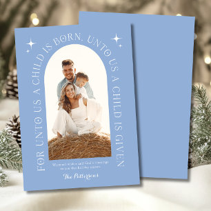 Christian Family Photo Christmas Blue Bible Verse Holiday Card