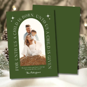 Christian Family Photo Christmas Scripture Green Holiday Card