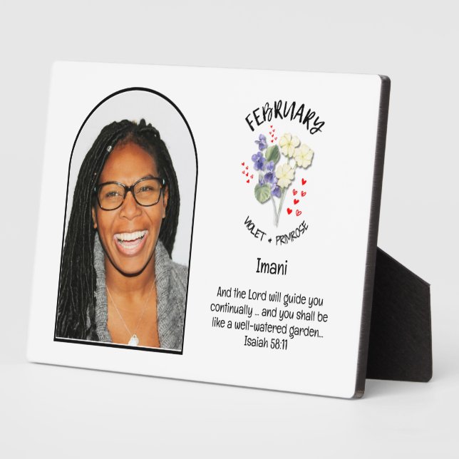 Christian FEBRUARY Birth Month Flower NAME PHOTO Plaque (Side)