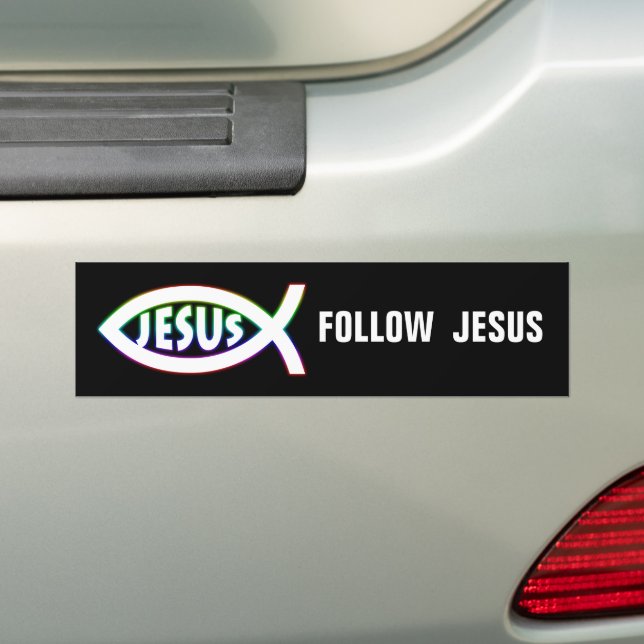 Christian Fish | Follow Jesus Bumper Sticker (On Car)