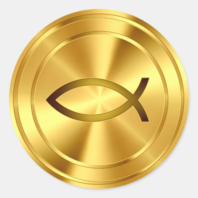 Christian Fish Symbol - gold Classic Round Sticker (Front)
