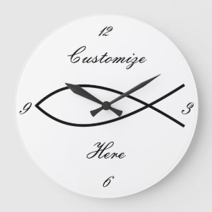 Christian Fish Symbol Ichthys Thunder_Cove Large Clock