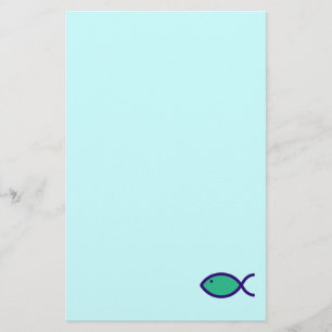 Christian Fish Symbol - LOUD! - Aqua and Blue Stationery