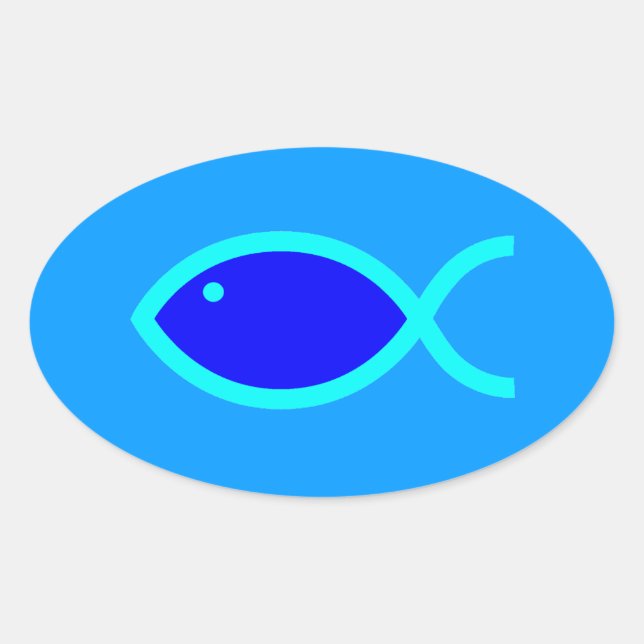 Christian Fish Symbol - LOUD! Blue and Aqua Oval Sticker (Front)