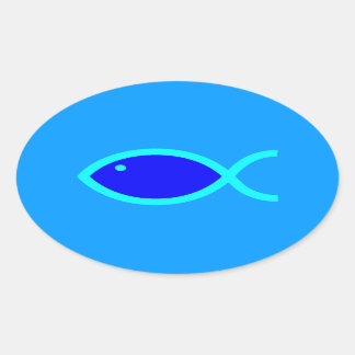 Christian Fish Symbol - LOUD! Blue and Aqua Oval Sticker
