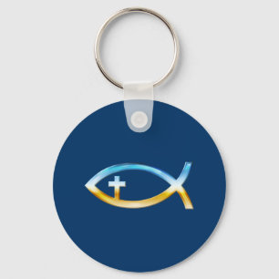 Christian Fish Symbol with Crucifix - Sky & Ground Keychain