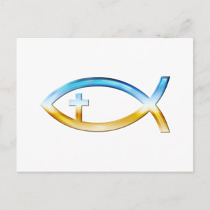 Christian Fish Symbol with Crucifix - Sky & Ground Postcard