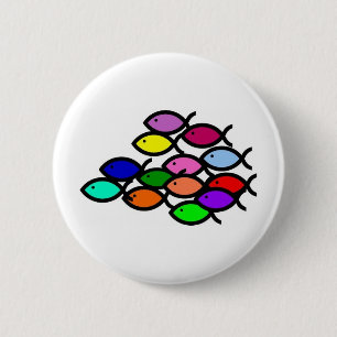 Christian Fish Symbols - Rainbow School - 2 Inch Round Button