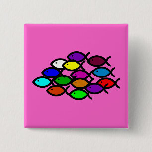 Christian Fish Symbols - Rainbow School - 2 Inch Square Button