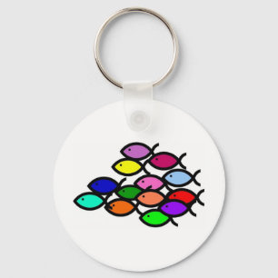 Christian Fish Symbols - Rainbow School - Keychain
