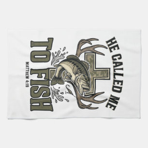 Christian Fishing Design He Called Me to Fish Kitchen Towel