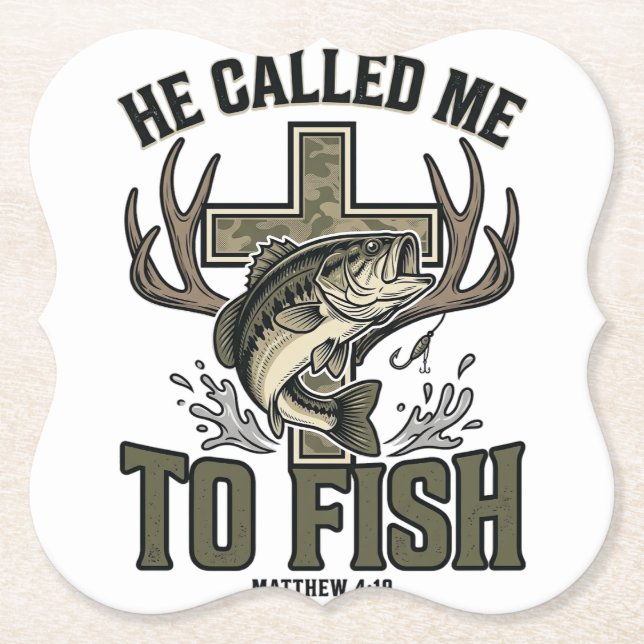Christian Fishing Design He Called Me to Fish Paper Coaster (Front)