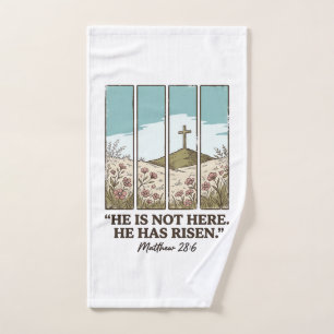 Christian Floral Cross Matthew 28_6 Vintage Hand Towel