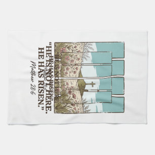 Christian Floral Cross Matthew 28_6 Vintage Kitchen Towel