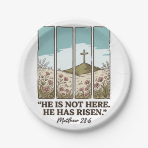 Christian Floral Cross Matthew 28_6 Vintage Paper Plate