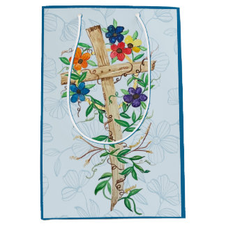 Christian Floral Cross  Medium Gift Bag