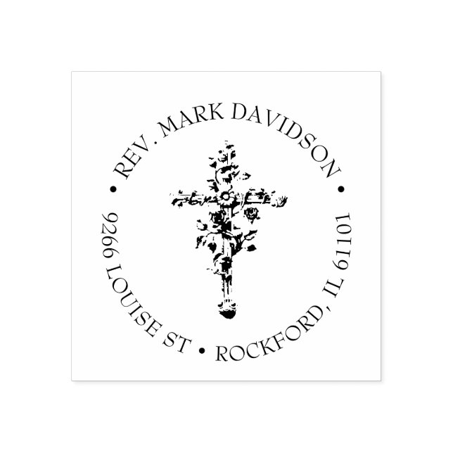Christian Floral Cross Religious Vintage Rubber Stamp (Imprint)
