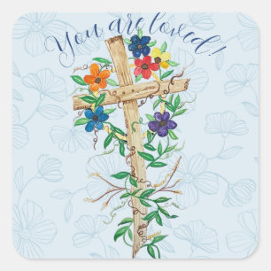 Christian Floral Cross Square Sticker