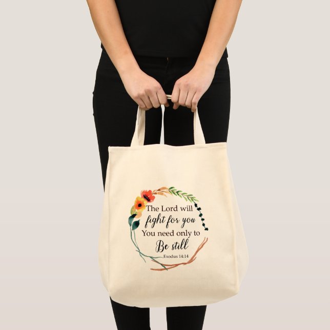 Christian Floral Exodus 14:14 Bible Verse Tote Bag (Front (Product))