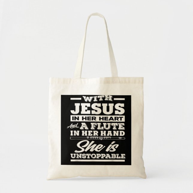 Christian Flute Player Gift For Woman Girl Flutist Tote Bag (Front)