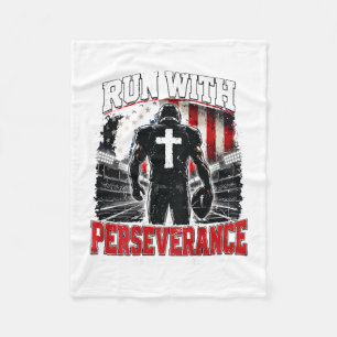 Christian football faith run with perseverance fleece blanket