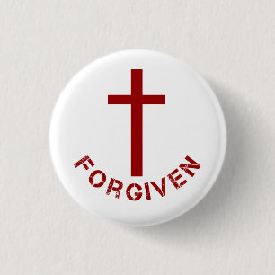 Christian Forgiven Red Cross and Text Design 1 Inch Round Button