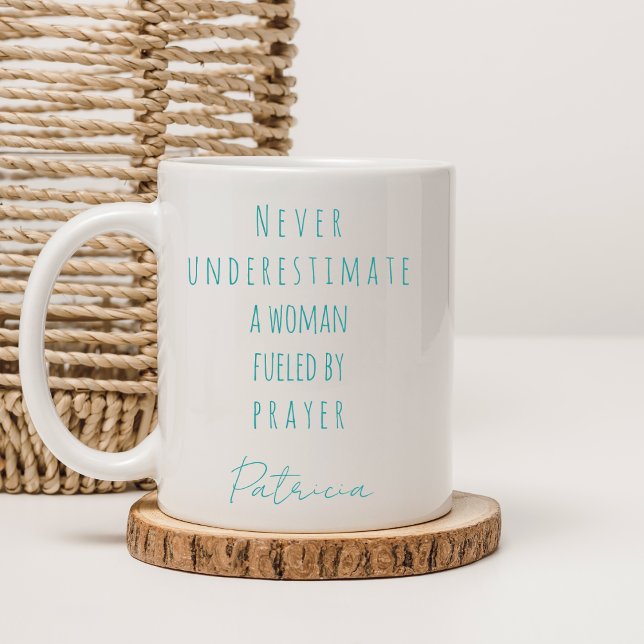 Christian Fuelled By Prayer Custom Name Teal Coffee Mug (Creator Uploaded)