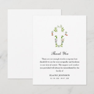 Christian Funeral Greenery Cross Thank you  Card
