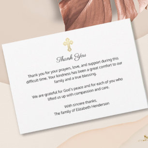 Christian Funeral Memorial Gold Cross Thank You Card