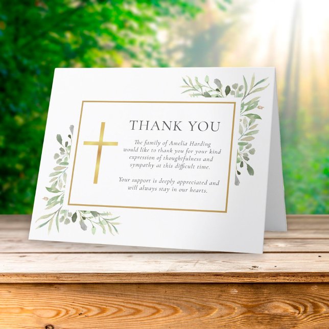 Christian Funeral Watercolor Greenery  Thank You Card (Creator Uploaded)
