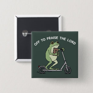 Christian Funny Frog Off To Praise The Lord Bible  2 Inch Square Button